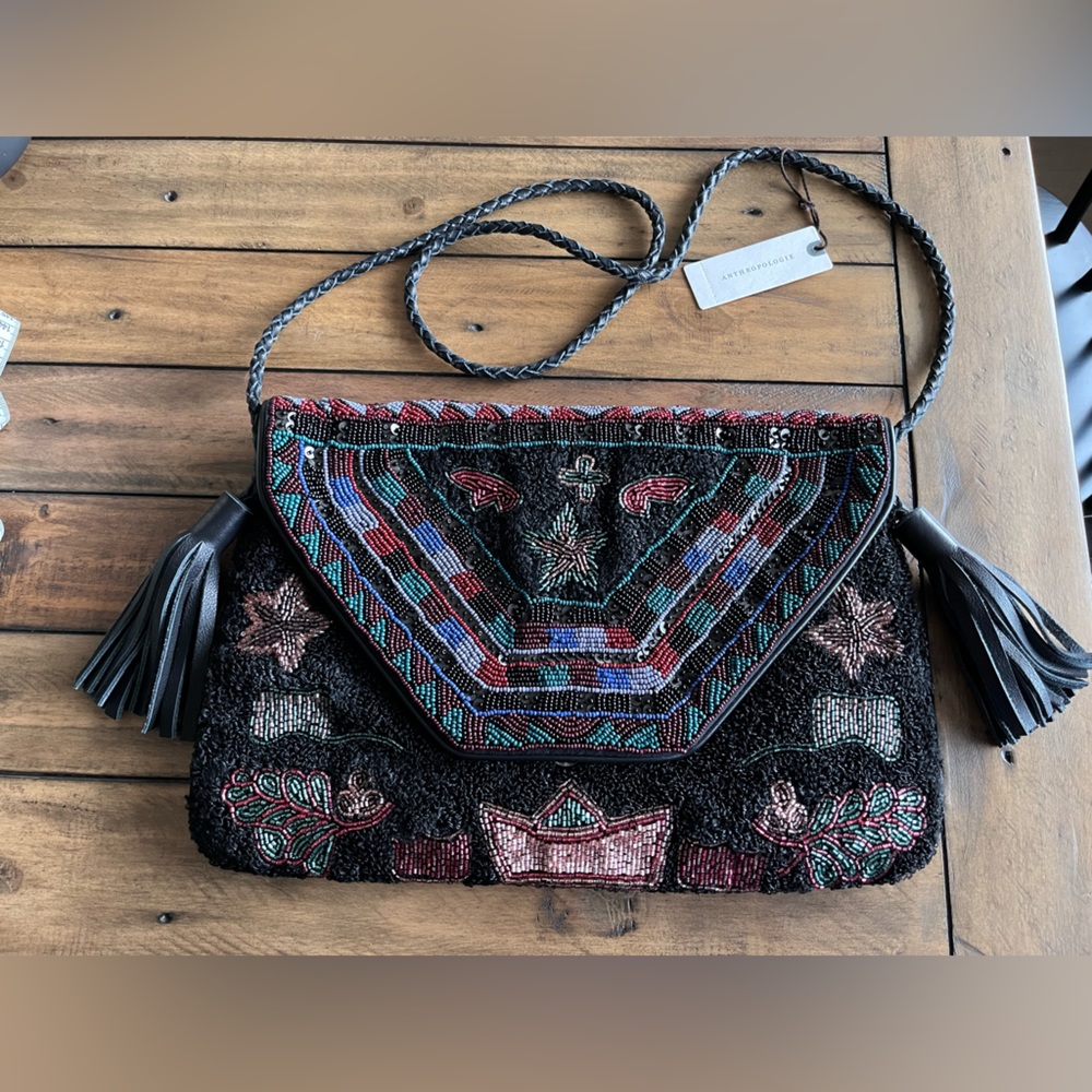 New Anthropologie Bohemian Beaded Shoulder Bag - Picture 8 of 8
